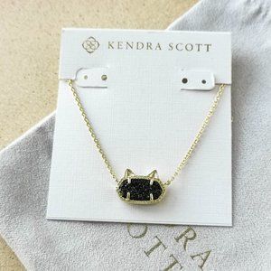 NEW Kendra Scott Gold Black Drusy Elisa Cat Pendant Necklace